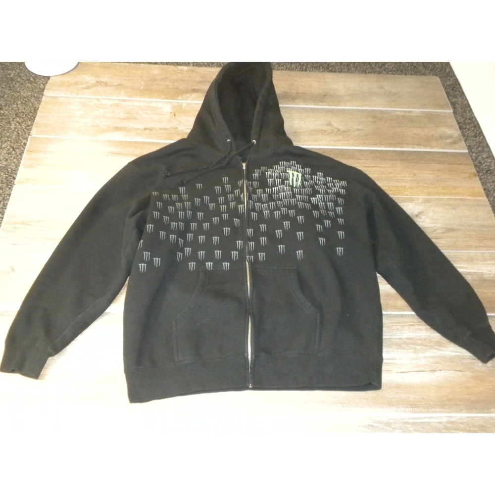 Monster Energy Hoodie Sweatshirt XL Black Zip Up Monster Claw Logo Swarm VTG Y2K